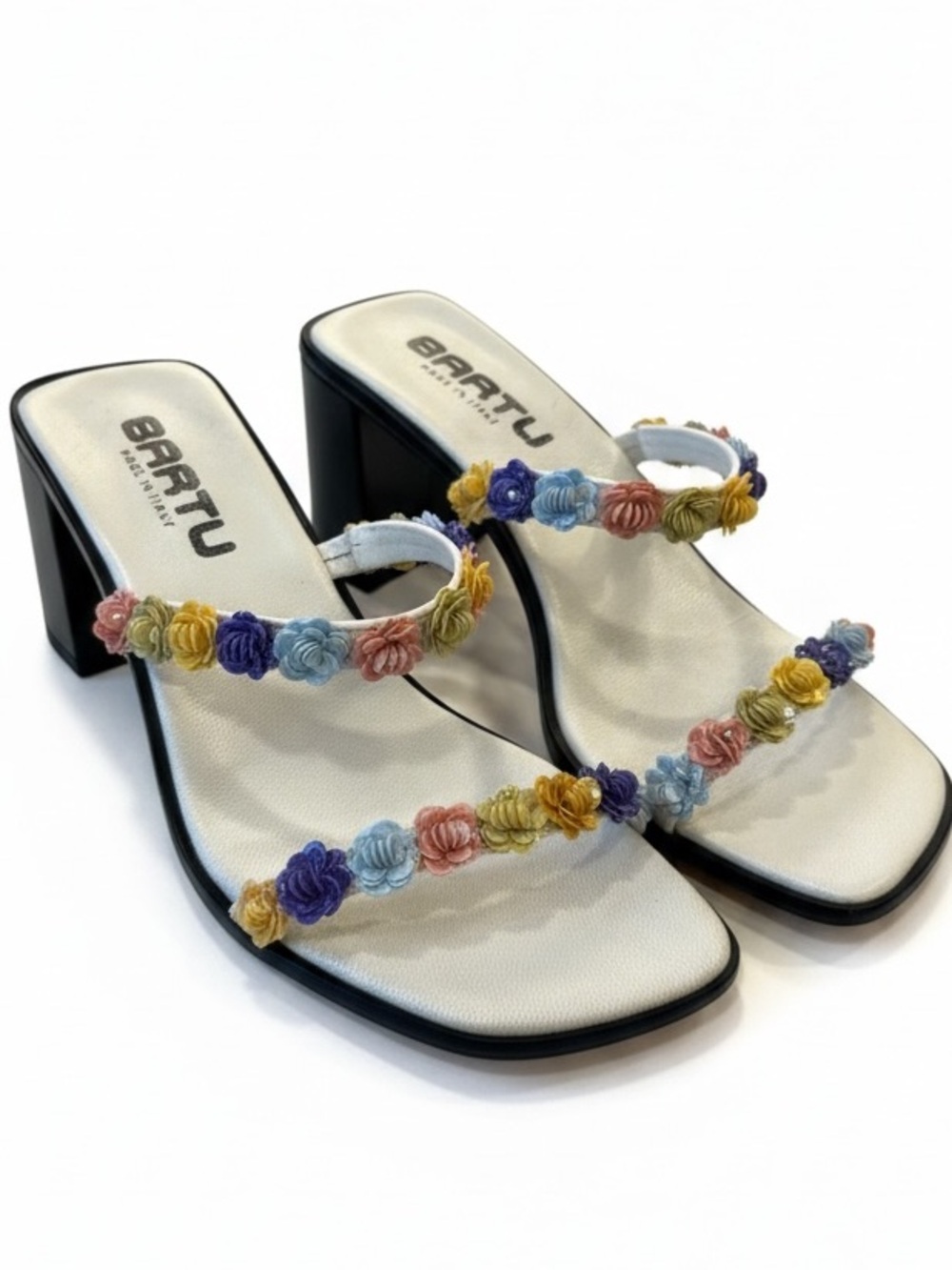 Vintage Bartu Made in Italy Size 36 Floral Sequin Leather Mule
